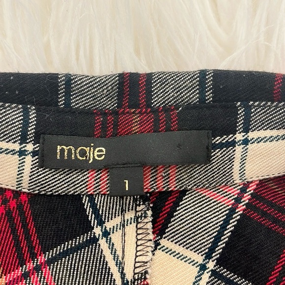 Maje Red Plaid Long Sleeve Shirt Dress - Picture 14 of 16